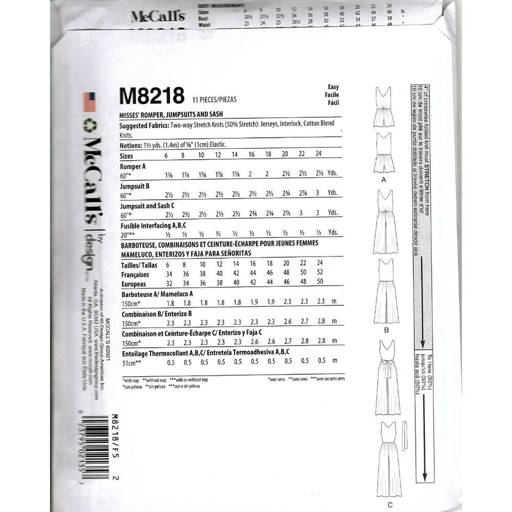 McCall's M8218 Misses 16 to 24 Jumpsuit, Romper and Belt Uncut Sewing Pattern - Picture 2 of 2
